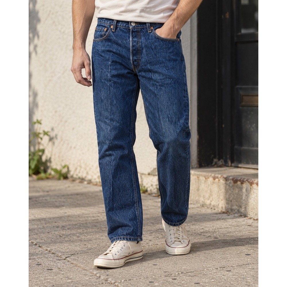Vintage 2005 Levi's 501XX Shrink to Fit Button Fly Straight Jeans Blue W35 L30